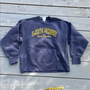 Lee Vintage David Letterman Navy Crewneck Sweater with Yellow Lettering